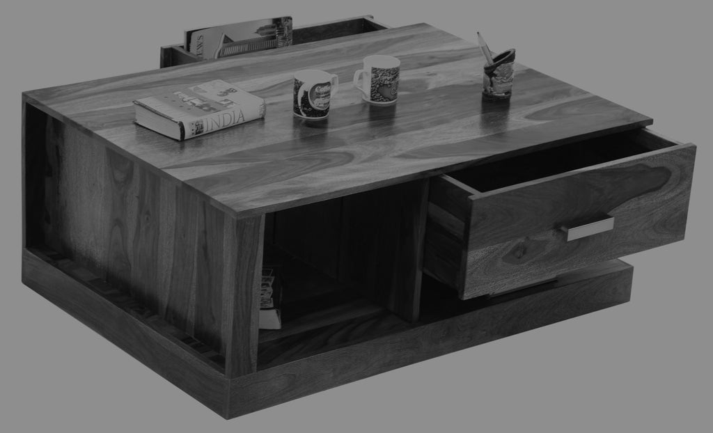 TimberTaste Sheesham Wood 1 Draw Akira Natural Teak Finish Coffee Centre Table Teapoy