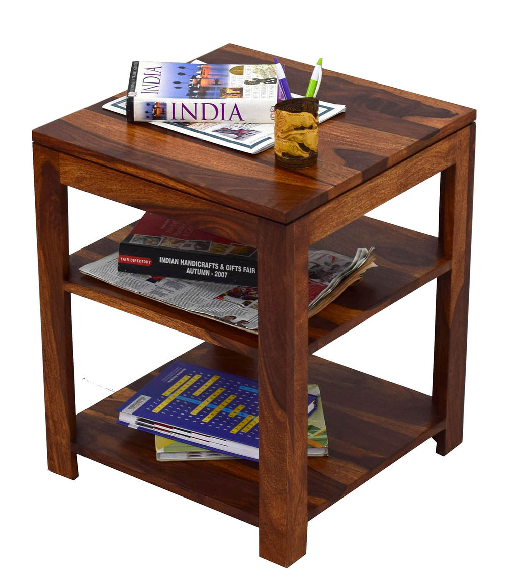 TimberTaste DUBLIN Solid Wood End Table in Natural Teek And Dark Walnut Finish, corner table, end table, accent table, solid wood table, telephone table, fish tank stand, wooden table, sofa table, bedside table,Teek Finish.