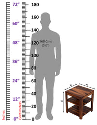 TimberTaste DUBLIN Solid Wood End Table in Natural Teek And Dark Walnut Finish, corner table, end table, accent table, solid wood table, telephone table, fish tank stand, wooden table, sofa table, bedside table,Teek Finish.