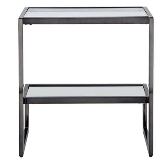 TimberTaste  Gavin Side Table with Glass in Black Finish for Living room and Bed room