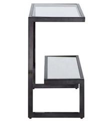 TimberTaste  Gavin Side Table with Glass in Black Finish for Living room and Bed room