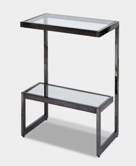 TimberTaste  Gavin Side Table with Glass in Black Finish for Living room and Bed room