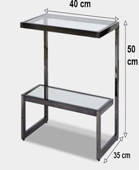 TimberTaste  Gavin Side Table with Glass in Black Finish for Living room and Bed room