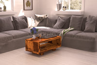 Timbertaste Sheesham Solid Wood CARBON Natural Teak Finish Coffee Center Table Teapoy, Sheesham wood coffee table, rosewood, center table, solid wood table, teapoy, fish tank stand Teak Finish