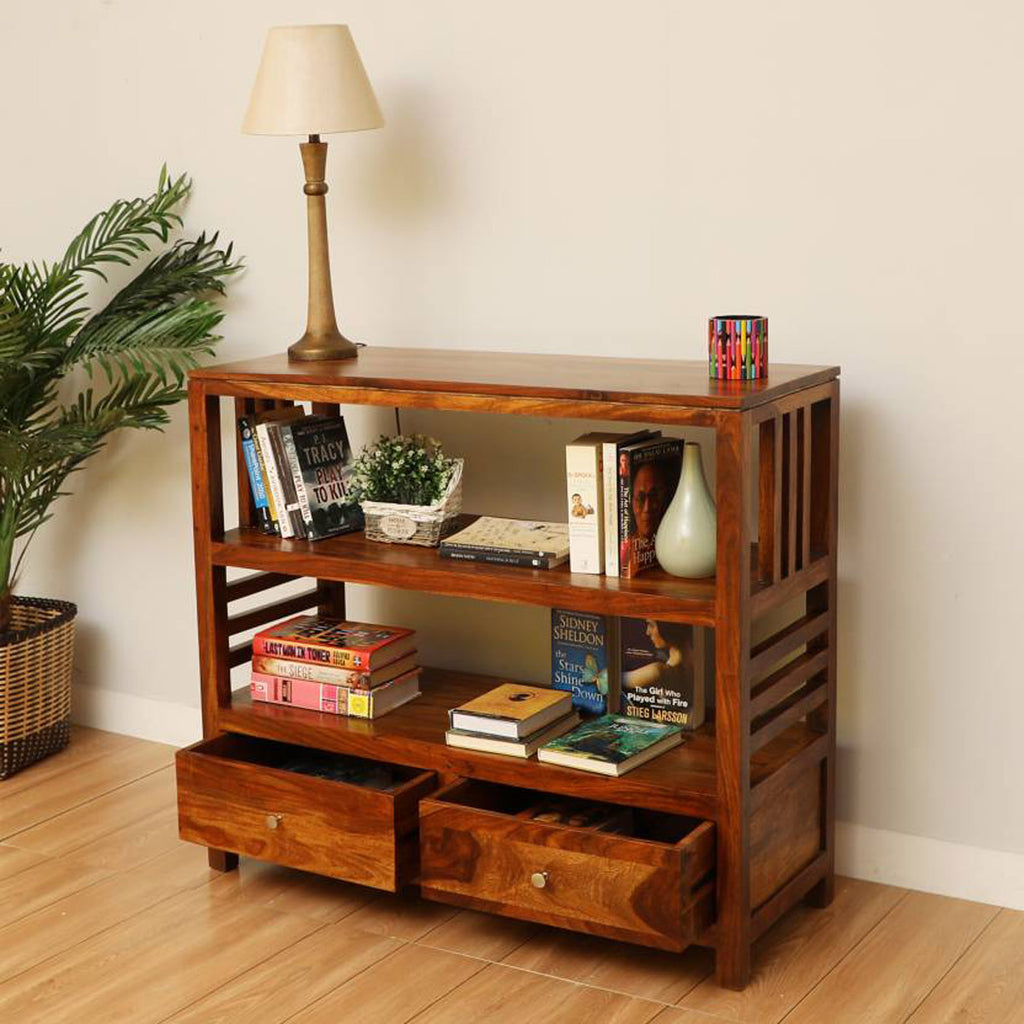 TimberTaste Sheesham Wood EVA book shelf show case (Natural Teak Finish).