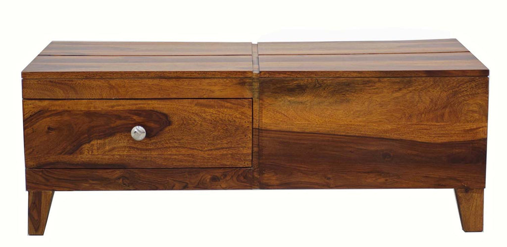 Timbertaste Sheesham Solid Wood FARGO Round Natural Teak Finish Coffee Center Table Teapoy, Sheesham wood coffee table, rosewood, center table, solid wood table, teapoy, fish tank stand Teak Finish