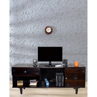 TimberTaste Sheesham Wood FLORA 1.4 Meter 1 Door 1 Draw TV Unit Cabinet Entertainment Stand (Dark Walnut Wood Finish)