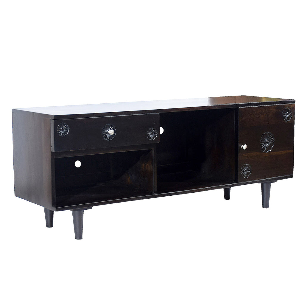 TimberTaste FLORA Solid Wood TV Entertainment Unit  (Finish Color - Dark Walnut)