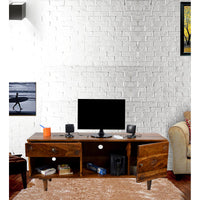 TimberTaste Sheesham Wood FLORA 1.4 Meter 1 Door 1 Draw TV Unit Cabinet Entertainment Stand (Natural teak Wood Finish)