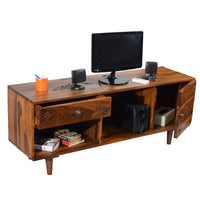 TimberTaste Sheesham Wood FLORA 1.4 Meter 1 Door 1 Draw TV Unit Cabinet Entertainment Stand (Natural teak Wood Finish)