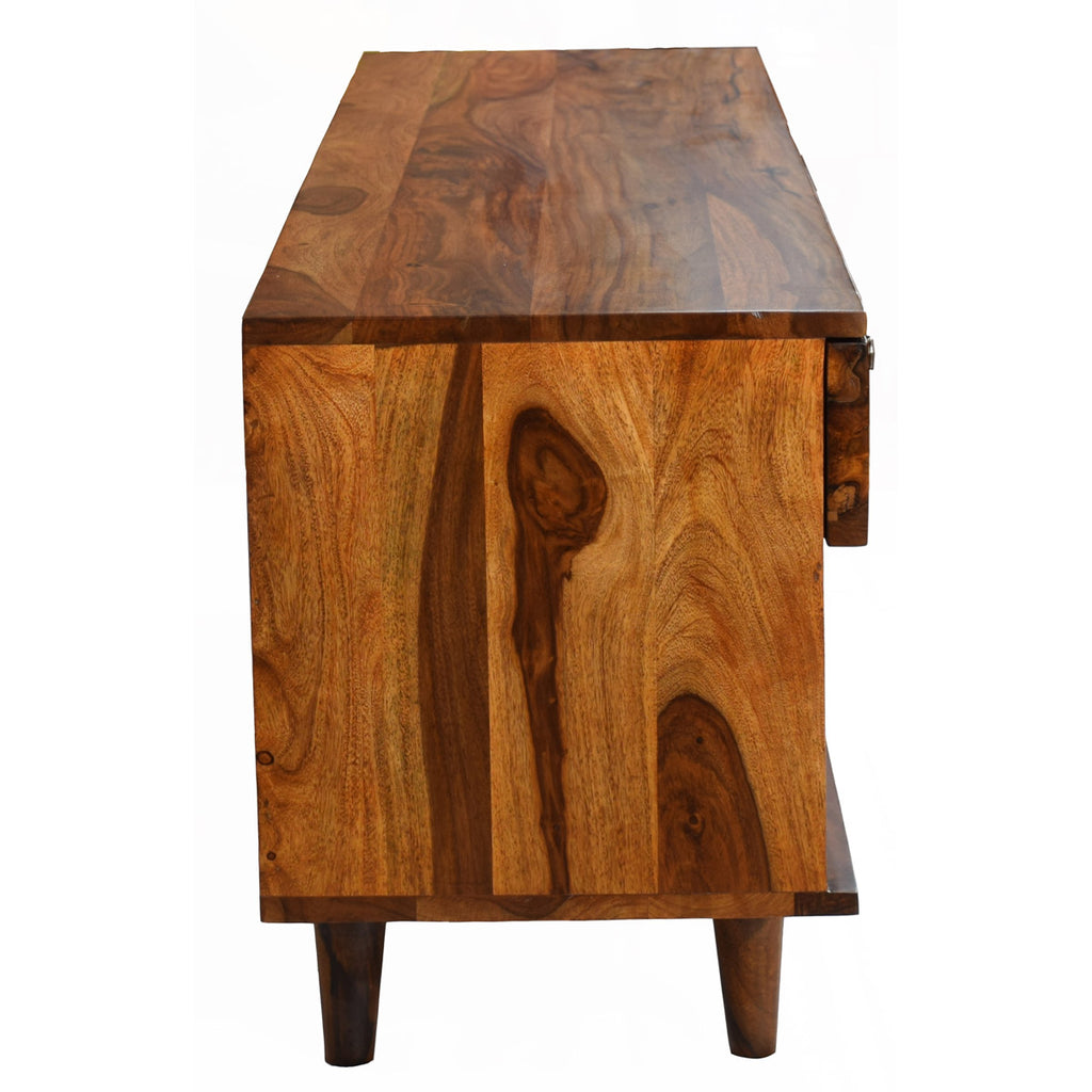 TimberTaste Sheesham Wood FLORA 1.4 Meter 1 Door 1 Draw TV Unit Cabinet Entertainment Stand (Natural teak Wood Finish)