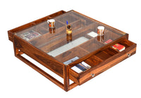 Timbertaste Sheesham Solid Wood G4DRAW Natural Teak Finish Coffee Center Table Teapoy, Sheesham wood coffee table, rosewood, center table, solid wood table, teapoy, fish tank stand Teak Finish