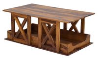 Timbertaste Sheesham Solid Wood HAWADA Natural Teak Finish Coffee Center Table Teapoy, Sheesham wood coffee table, rosewood, center table, solid wood table, teapoy, fish tank stand Teak Finish