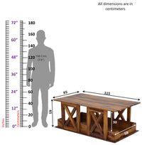 Timbertaste Sheesham Solid Wood HAWADA Natural Teak Finish Coffee Center Table Teapoy, Sheesham wood coffee table, rosewood, center table, solid wood table, teapoy, fish tank stand Teak Finish