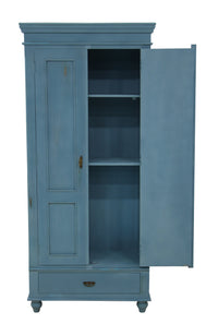 Timbertaste Nayeli Antique Blue Distressed Wardrobe With Mango Frame And Mdf Shelves For Bedroom | Home Furnishing