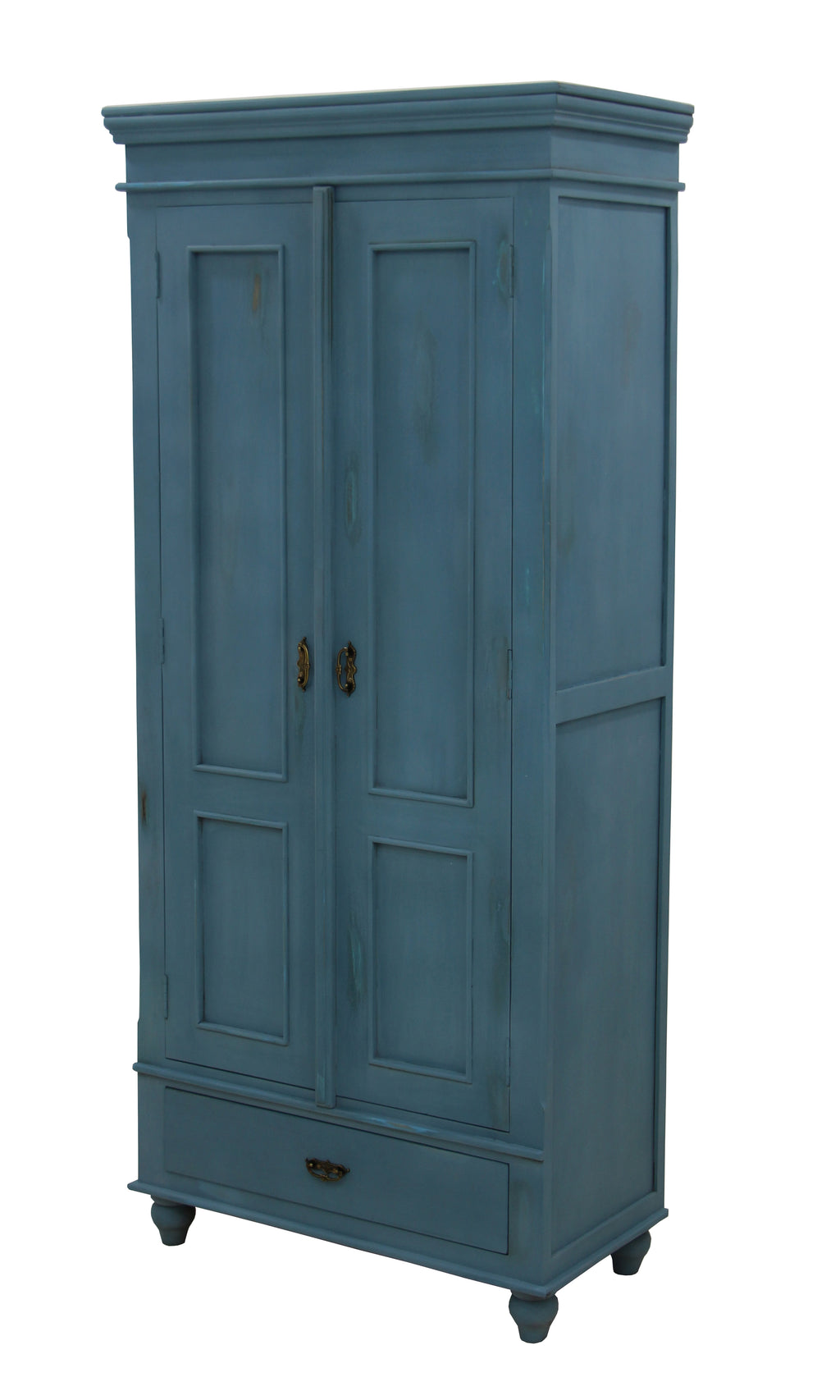 Timbertaste Nayeli Antique Blue Distressed Wardrobe With Mango Frame And Mdf Shelves For Bedroom | Home Furnishing