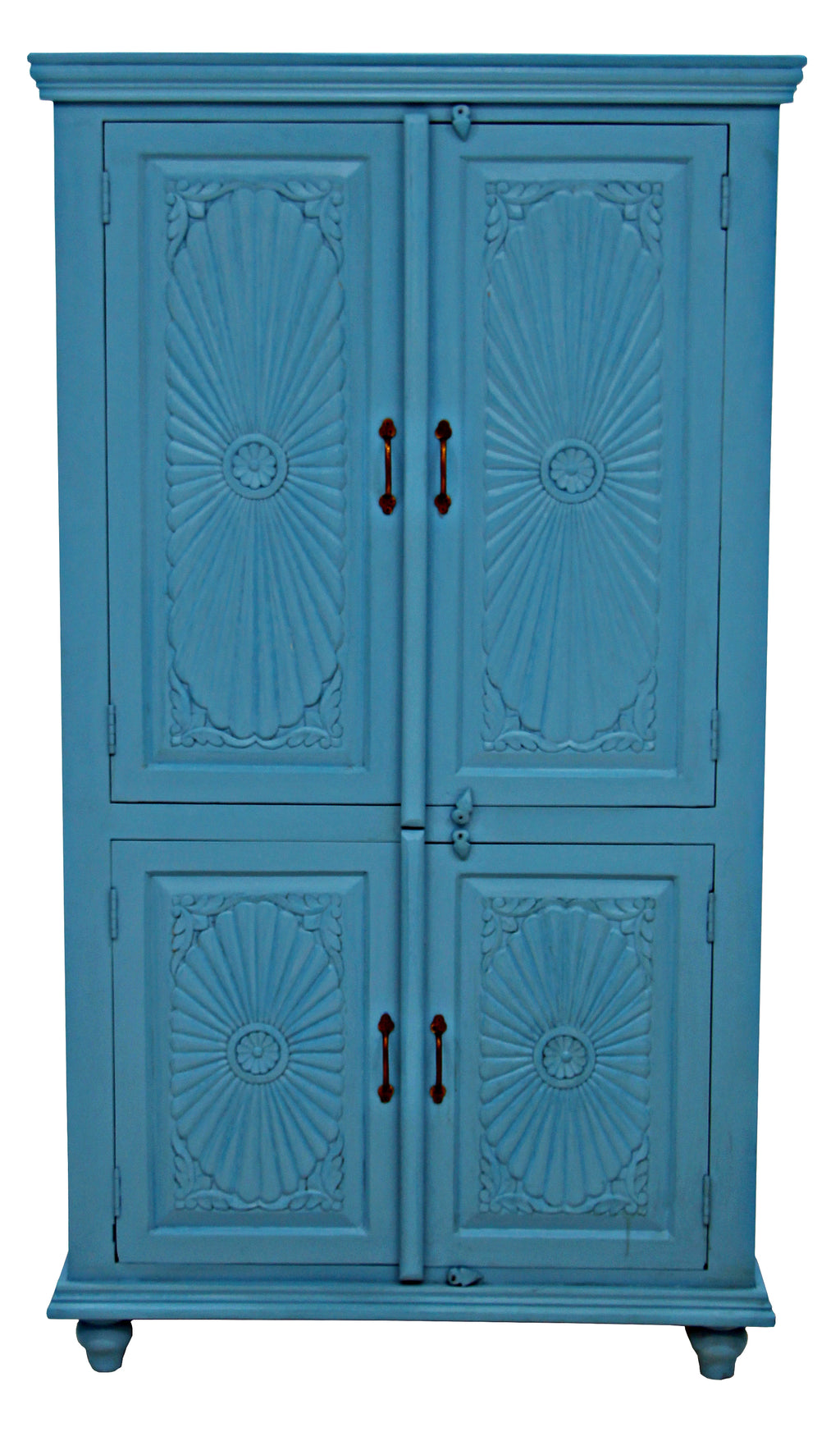 Timbertaste Natali Antique Blue 4-Door Carved Wardrobe Made With Mango Wood And MDF Bedroom | Home Decor