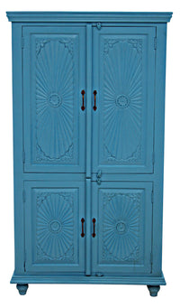 Timbertaste Natali Antique Blue 4-Door Carved Wardrobe Made With Mango Wood And MDF Bedroom | Home Decor