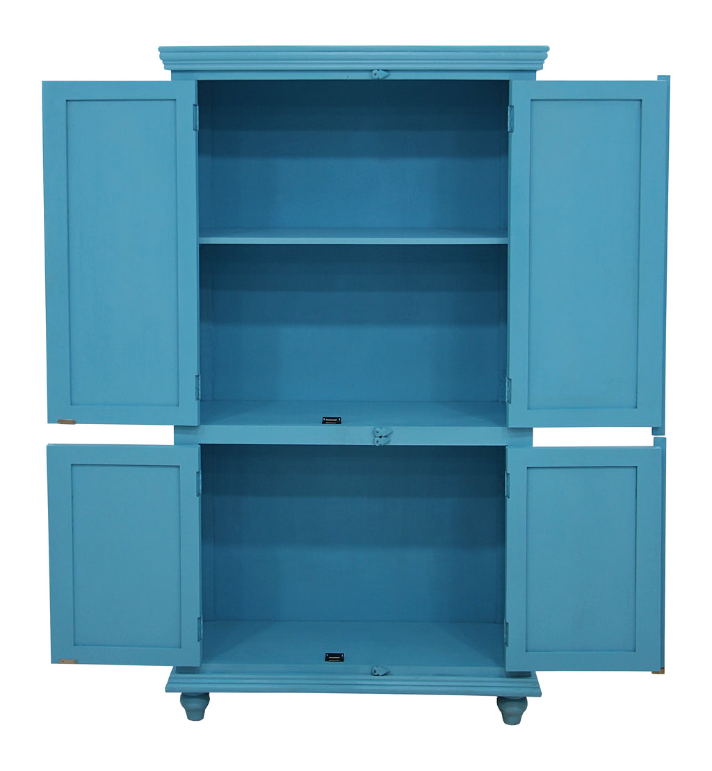 Timbertaste Natali Antique Blue 4-Door Carved Wardrobe Made With Mango Wood And MDF Bedroom | Home Decor