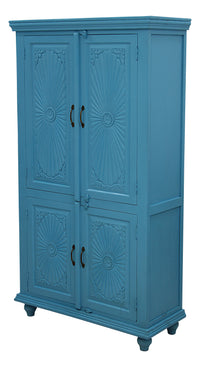 Timbertaste Natali Antique Blue 4-Door Carved Wardrobe Made With Mango Wood And MDF Bedroom | Home Decor
