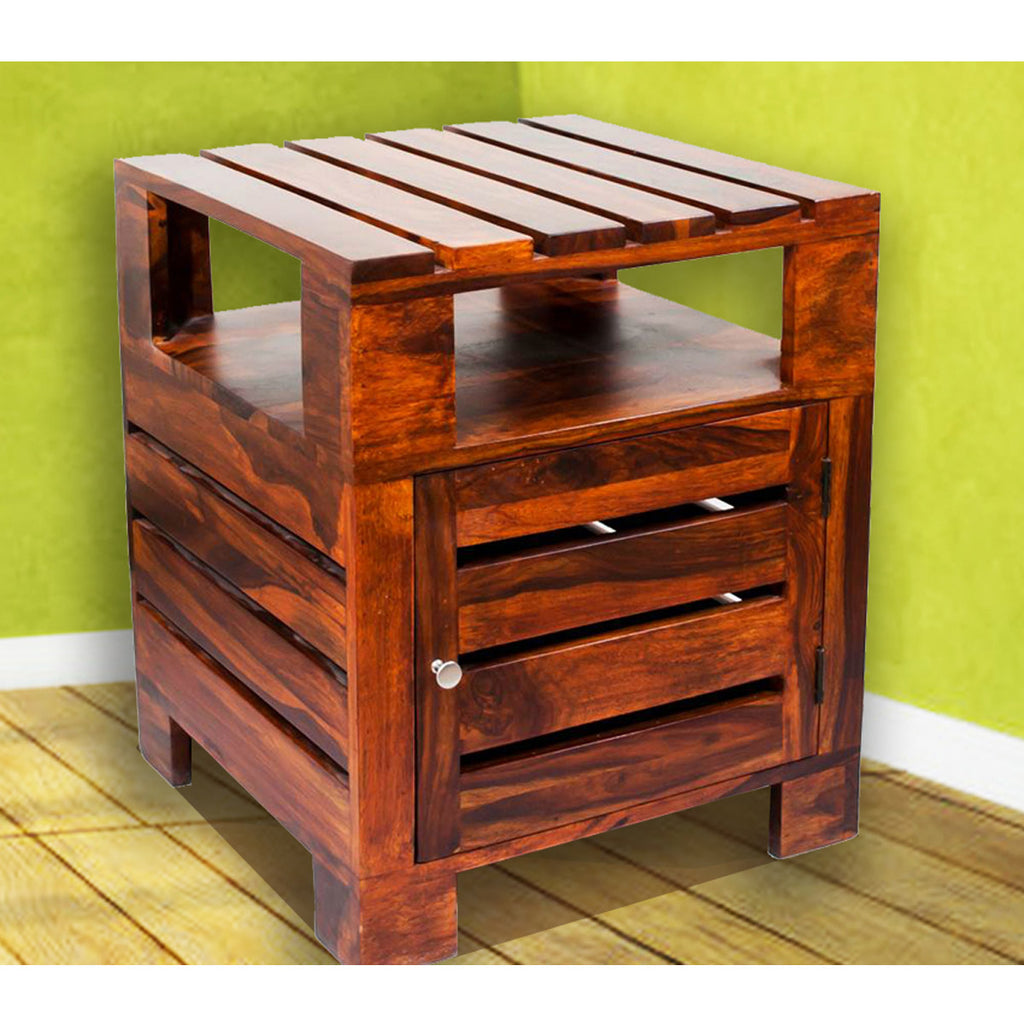 TimberTaste Sheesham Wood PLANKO Side Table Natural Teak finish