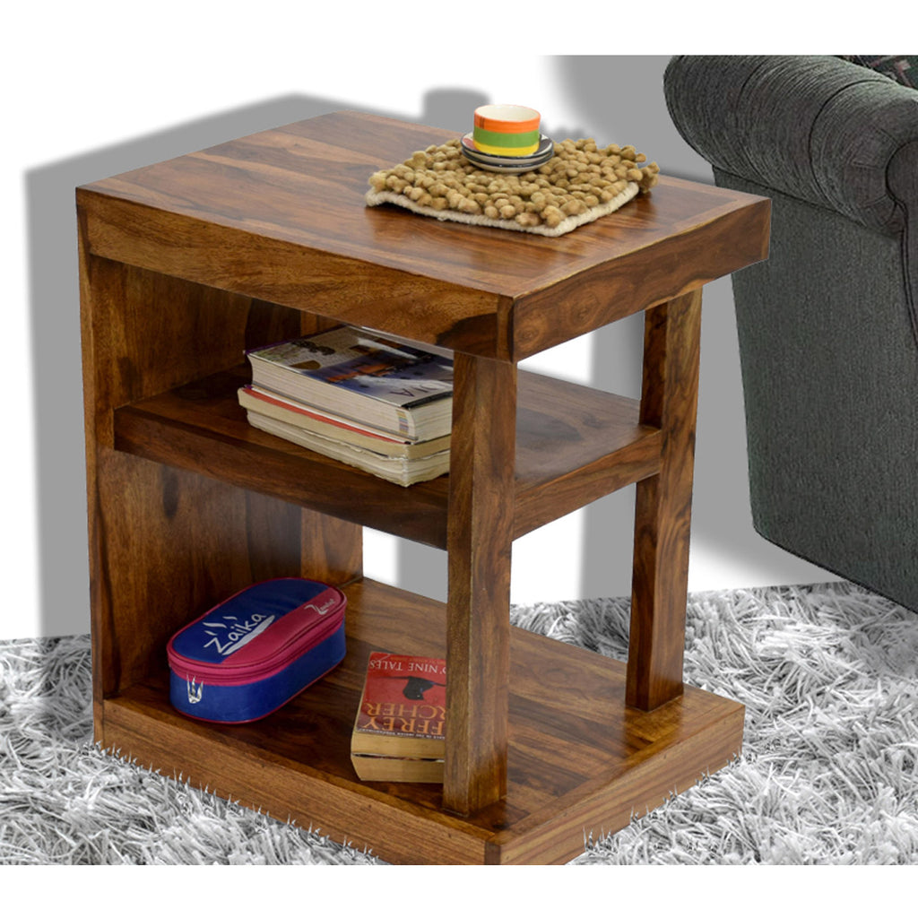 TimberTaste Sheesham Wood NEELU Side End Accent Corner Table  Natural Teak Finish