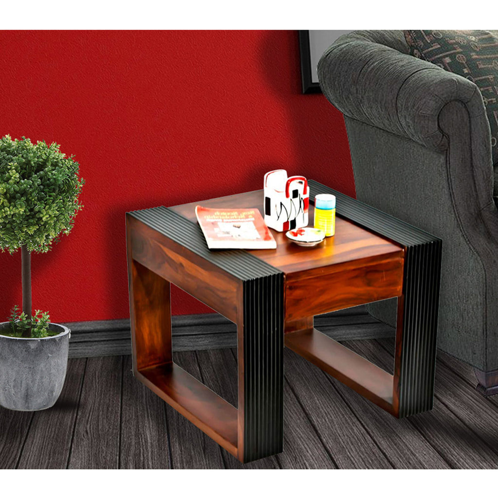 TimberTaste Sheesham Wood NOVA Dual Color Side Table Teak top Walnut frame