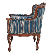 TimberTaste Lounge Cafetaria Handloom Fabric Accent Patio Chair Solid Rustic Walnut Finish Frame