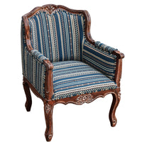 TimberTaste Lounge Cafetaria Handloom Fabric Accent Patio Chair Solid Rustic Walnut Finish Frame