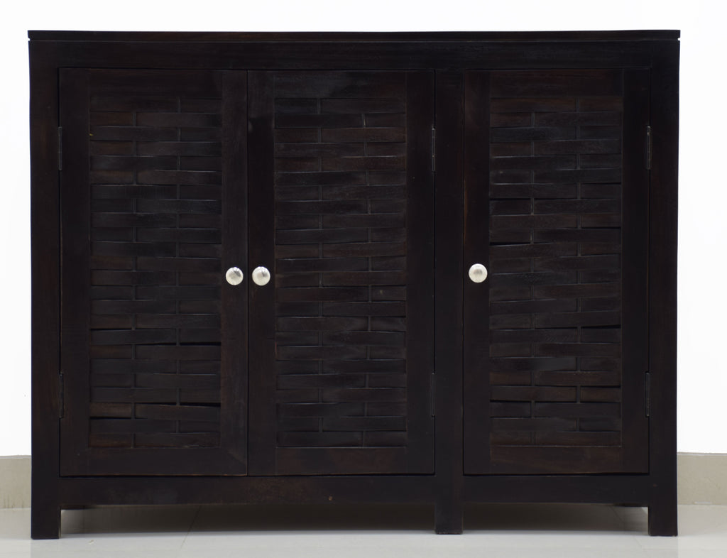 TimberTaste Sheesham Wood 3 door JOHN side board (Dark Walnut Finish).