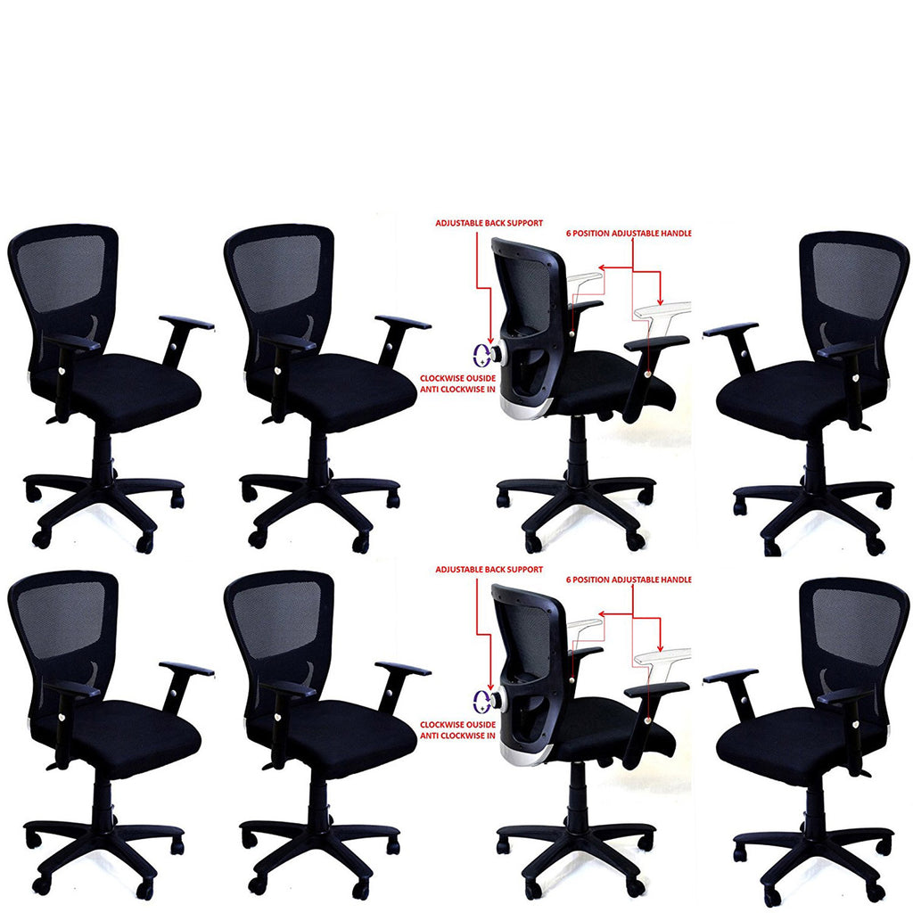 TimberTaste 8 Pieces JOHNY Adjustable Lumber Back Support & Adjustable Handles Office Executive Chair Computer Task Revolving Conference Visitor Chair (Set of 8).