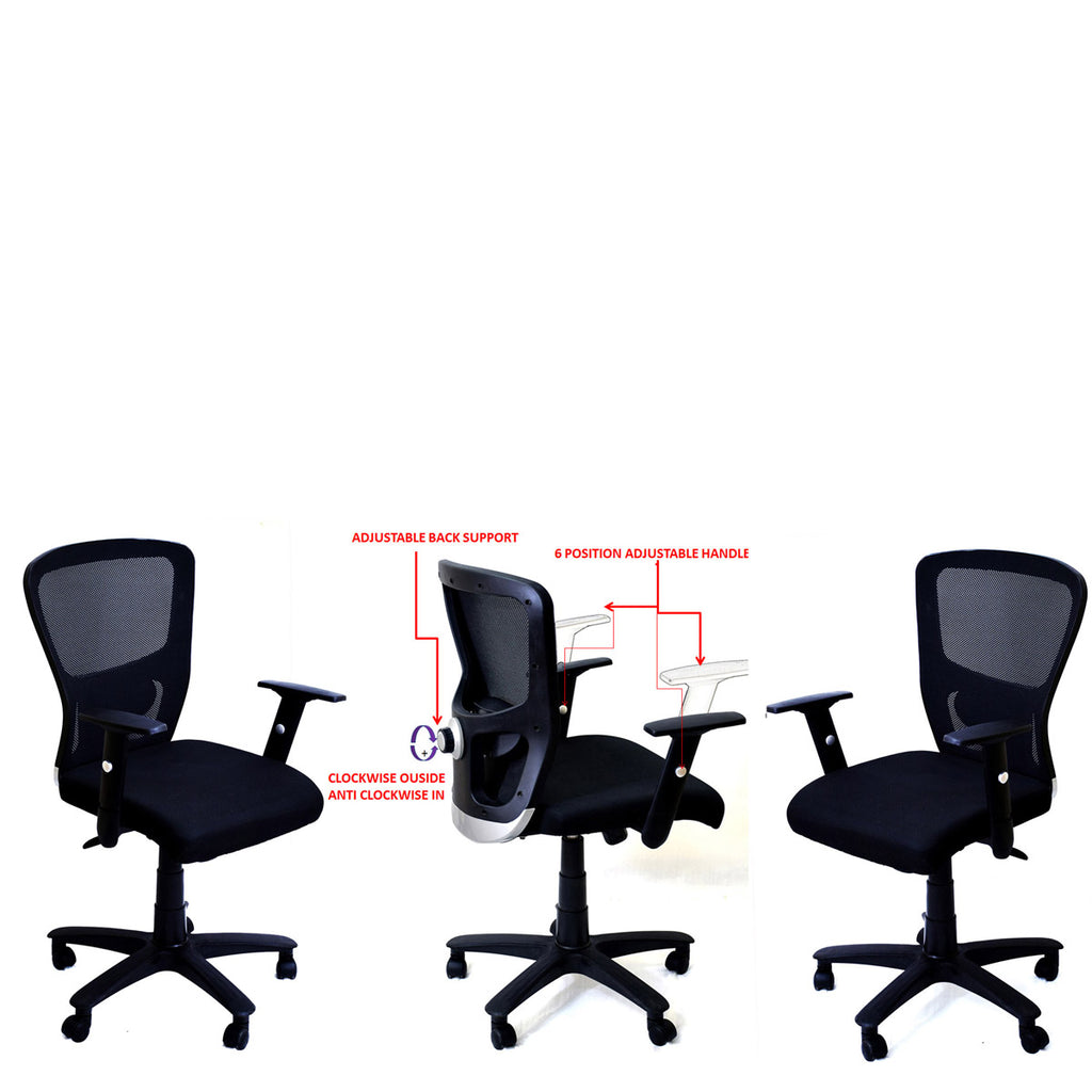 TimberTaste 3 Pieces JOHNY Adjustable Lumber Back Support & Adjustable Handles Office Executive Chair Computer Task Revolving Conference Visitor Chair (Set of 3).