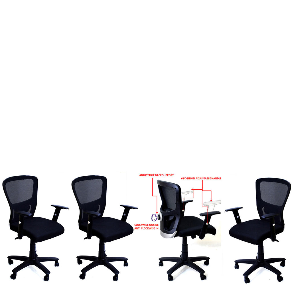 TimberTaste 3 Pieces JOHNY Adjustable Lumber Back Support & Adjustable Handles Office Executive Chair Computer Task Revolving Conference Visitor Chair (Set of 3).