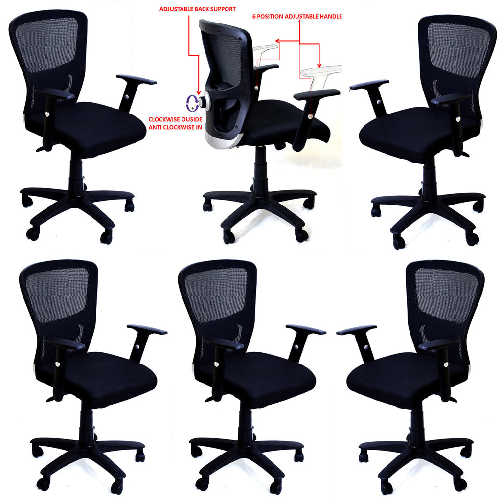 TimberTaste 3 Pieces JOHNY Adjustable Lumber Back Support & Adjustable Handles Office Executive Chair Computer Task Revolving Conference Visitor Chair (Set of 3).