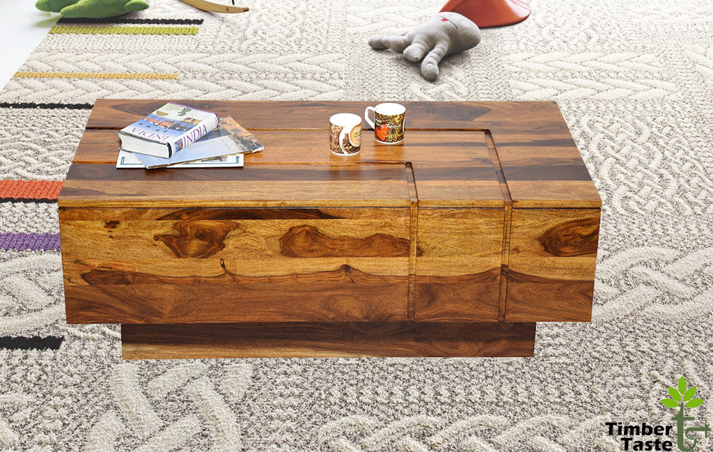 TimberTaste Sheesham Solid Wood Katee Natural Teak Finish Coffee Centre Table Teapoy