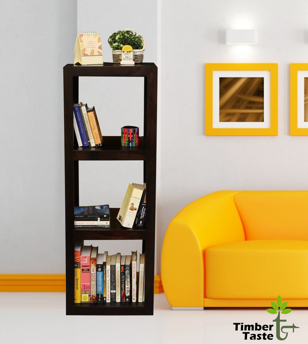 TimberTaste Solid Sheesham Wood LEO Book Shelf (Dark Walnut) For Living Room.