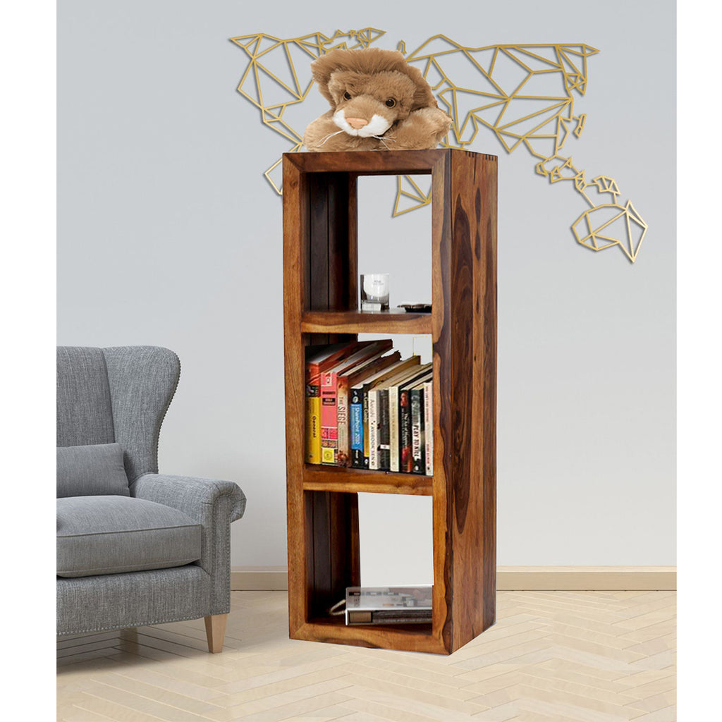 TimberTaste Solid Sheesham Wood LEO Book Shelf (Natural Teak Finish) For Living Room.