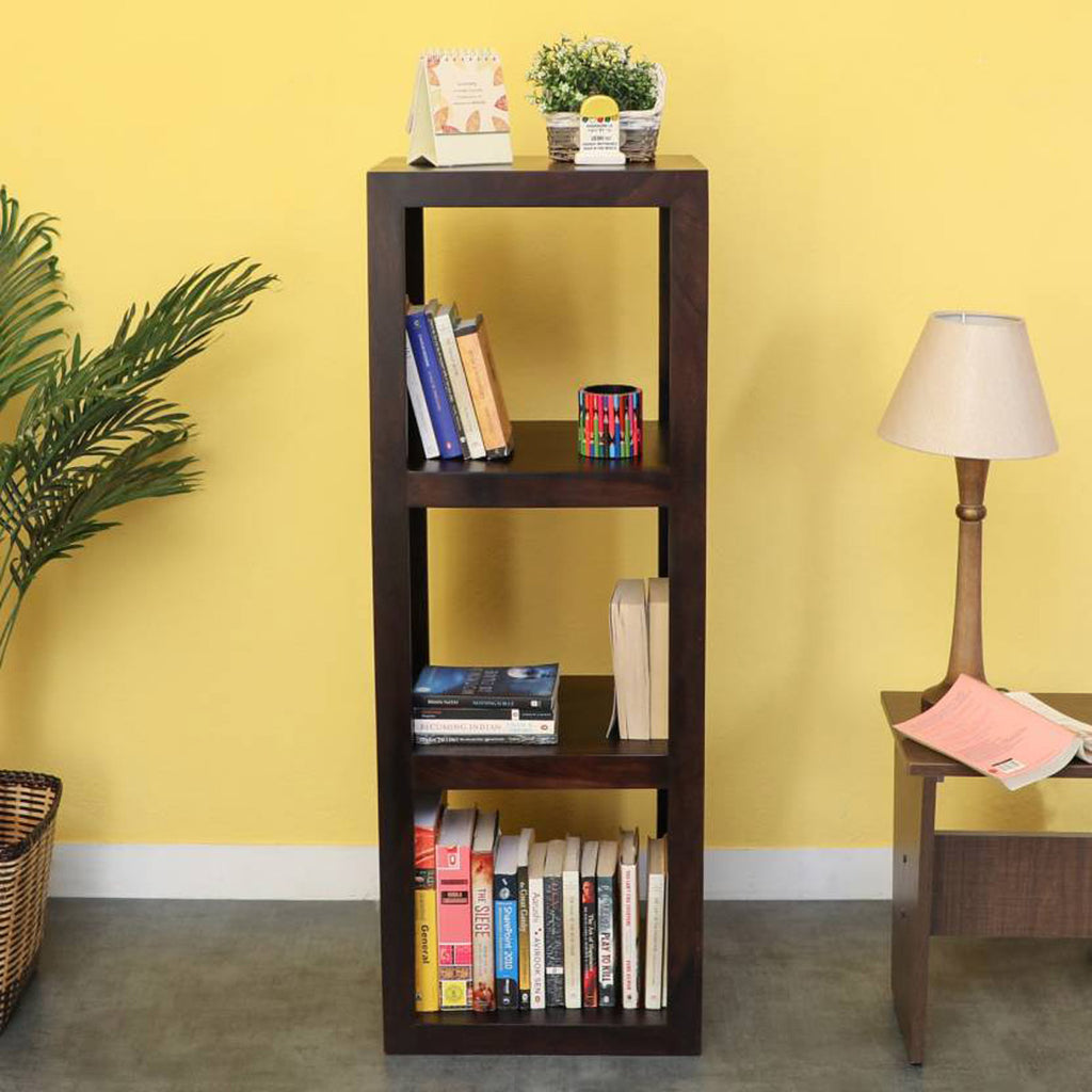 TimberTaste Solid Sheesham Wood LEO Book Shelf (Dark Walnut) For Living Room.