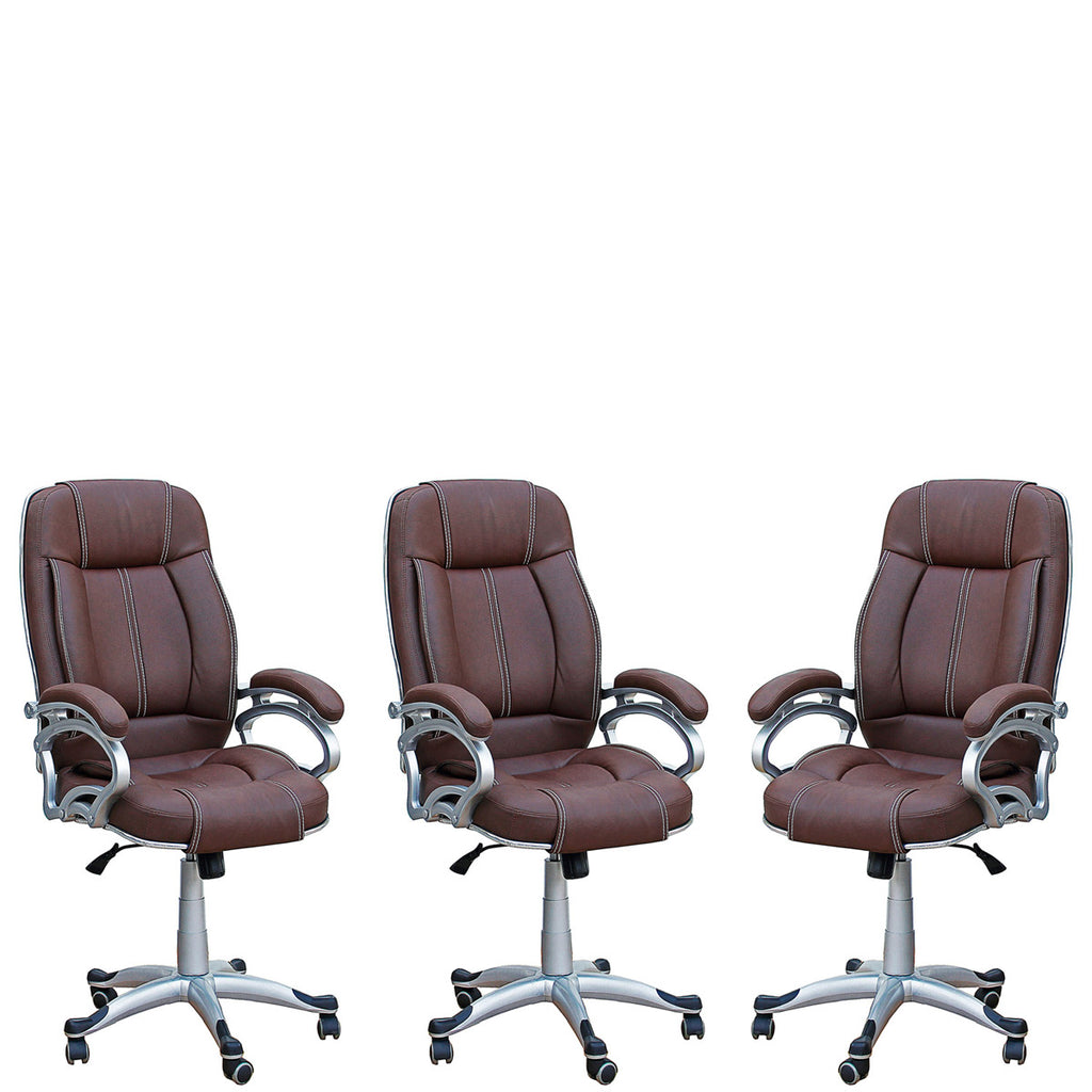 TimberTaste 3 Pieces of LILLY Brown Directors, Executive, Boss, conference high back office chair (Set of 3).
