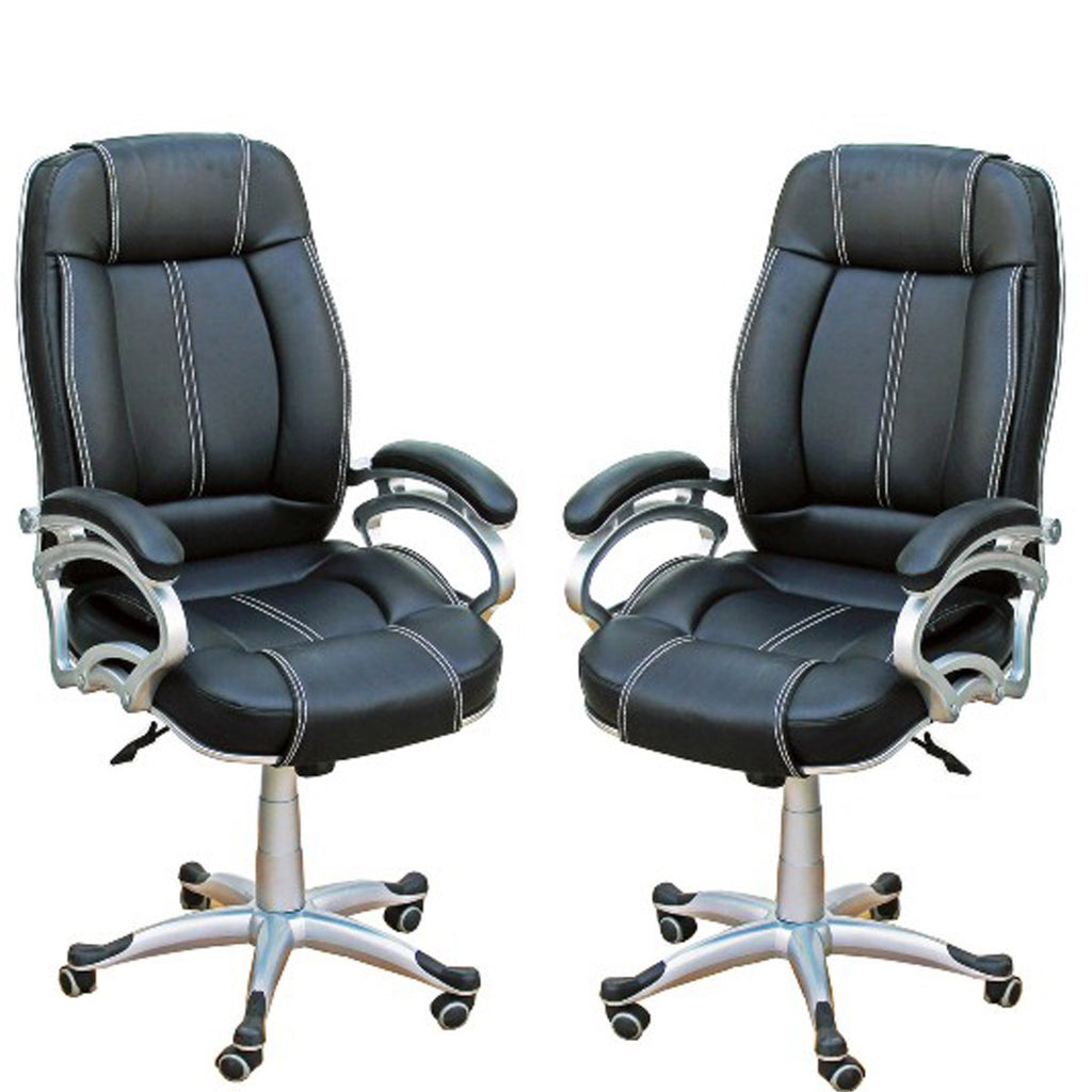 TimberTaste Pair of LILLY Black White Stitch Directors, Executive, Boss, conference high back office chair (Set of 2).