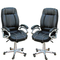 TimberTaste Pair of LILLY Black White Stitch Directors, Executive, Boss, conference high back office chair (Set of 2).