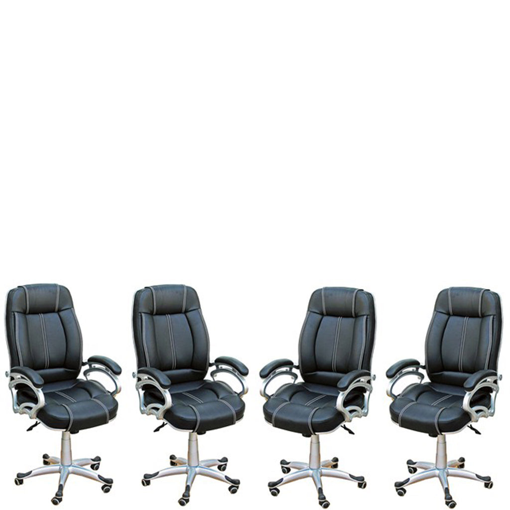 TimberTaste Pair of LILLY Black White Stitch Directors, Executive, Boss, conference high back office chair (Set of 2).