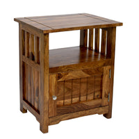 TimberTaste Sheesham Wood 1 Door Cabinet MEEKA End Corner Table Natural Teak Finish