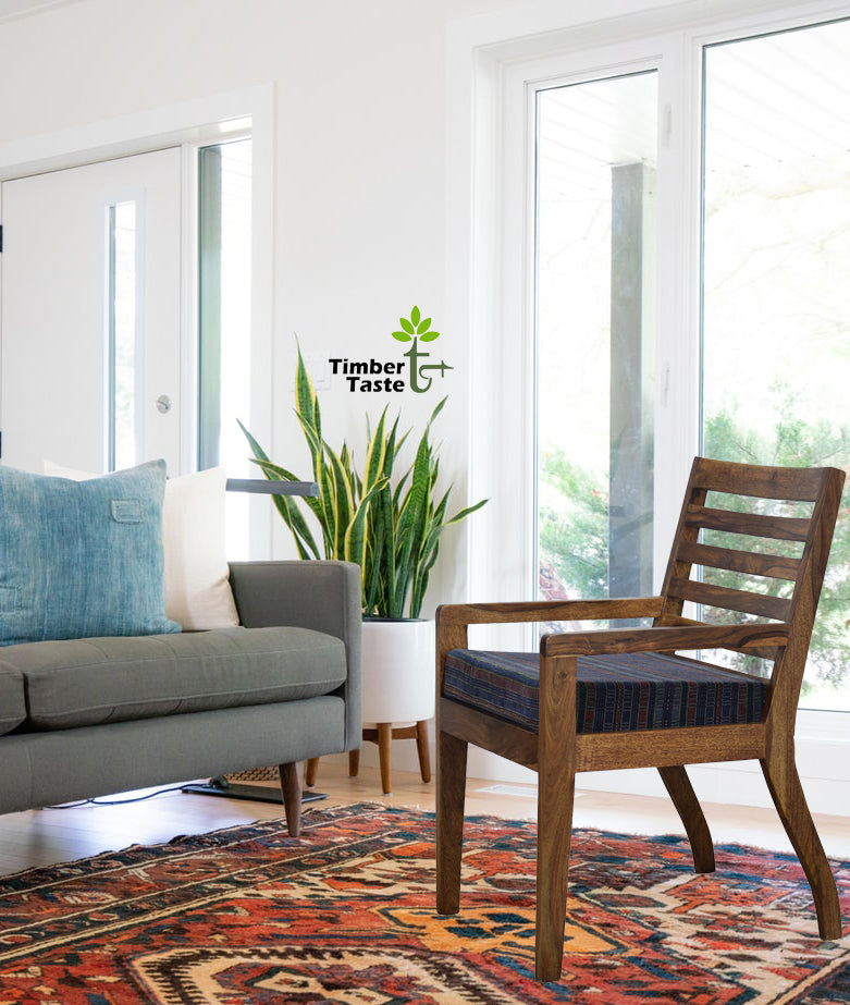 TimberTaste Lounge Cafetaria Blue Velvet Fabric Accent Design Patio Chair Sheesham Wood Leg.