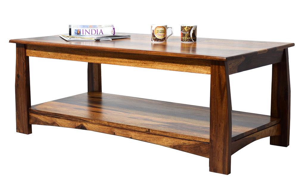 Timbertaste Sheesham Solid Wood MISTY Natural Teak Finish Coffee Center Table Teapoy, Sheesham wood coffee table, rosewood, center table, solid wood table, teapoy, fish tank stand Teak Finish