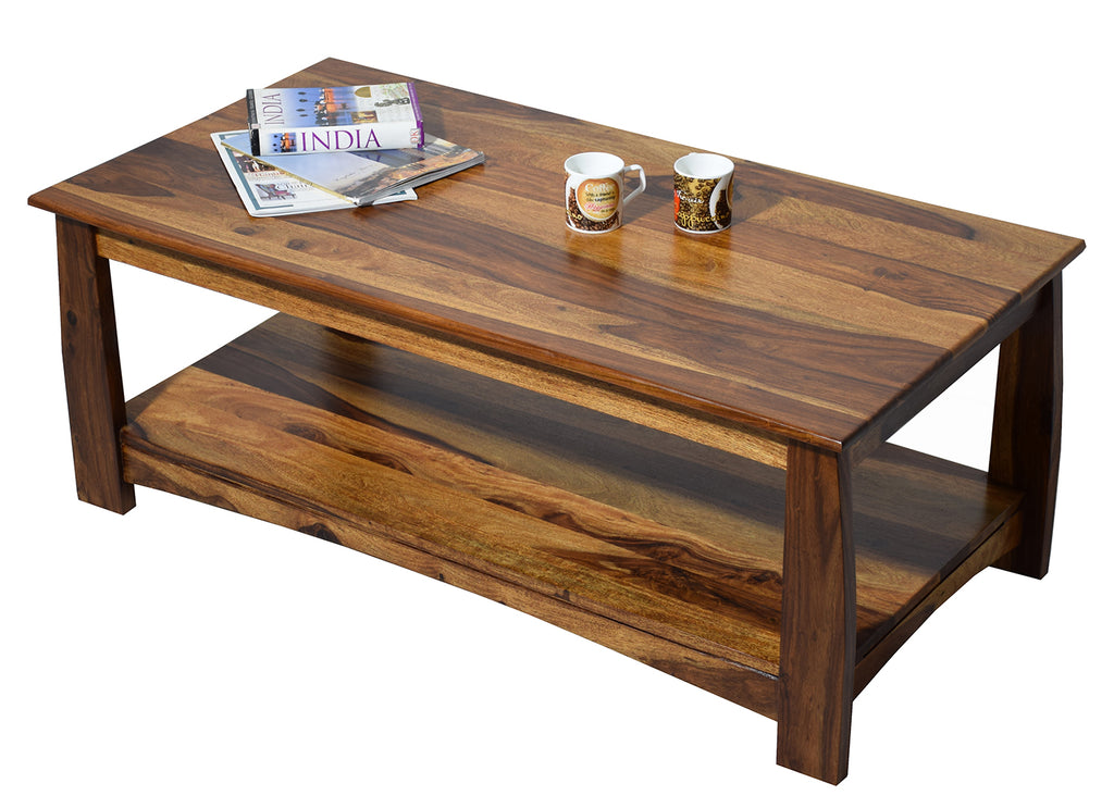 Timbertaste Sheesham Solid Wood MISTY Natural Teak Finish Coffee Center Table Teapoy, Sheesham wood coffee table, rosewood, center table, solid wood table, teapoy, fish tank stand Teak Finish