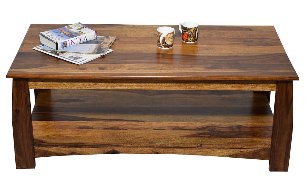 Timbertaste Sheesham Solid Wood MISTY Natural Teak Finish Coffee Center Table Teapoy, Sheesham wood coffee table, rosewood, center table, solid wood table, teapoy, fish tank stand Teak Finish