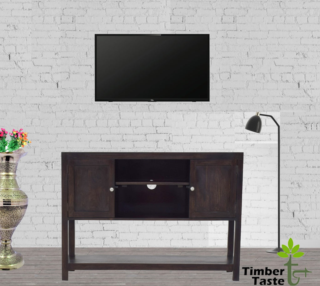 Timbertaste Sheesham Solid Wood Mowgli TV Unit Cabinet Entertainment Stand (Dark Walnut)