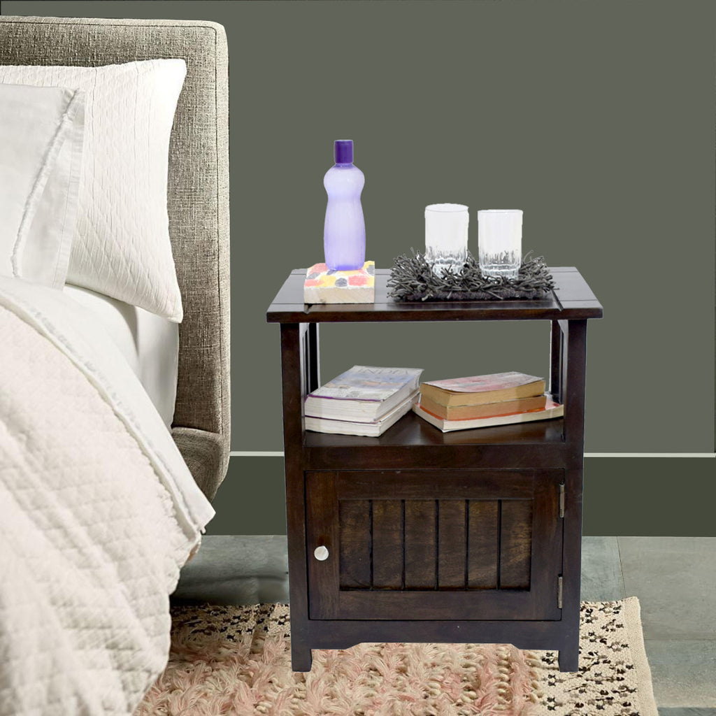 Daintree Sheesham Wood 1 Door Cabinet MEEKA End Corner Table Dark Walnut Finish
