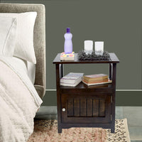 Daintree Sheesham Wood 1 Door Cabinet MEEKA End Corner Table Dark Walnut Finish